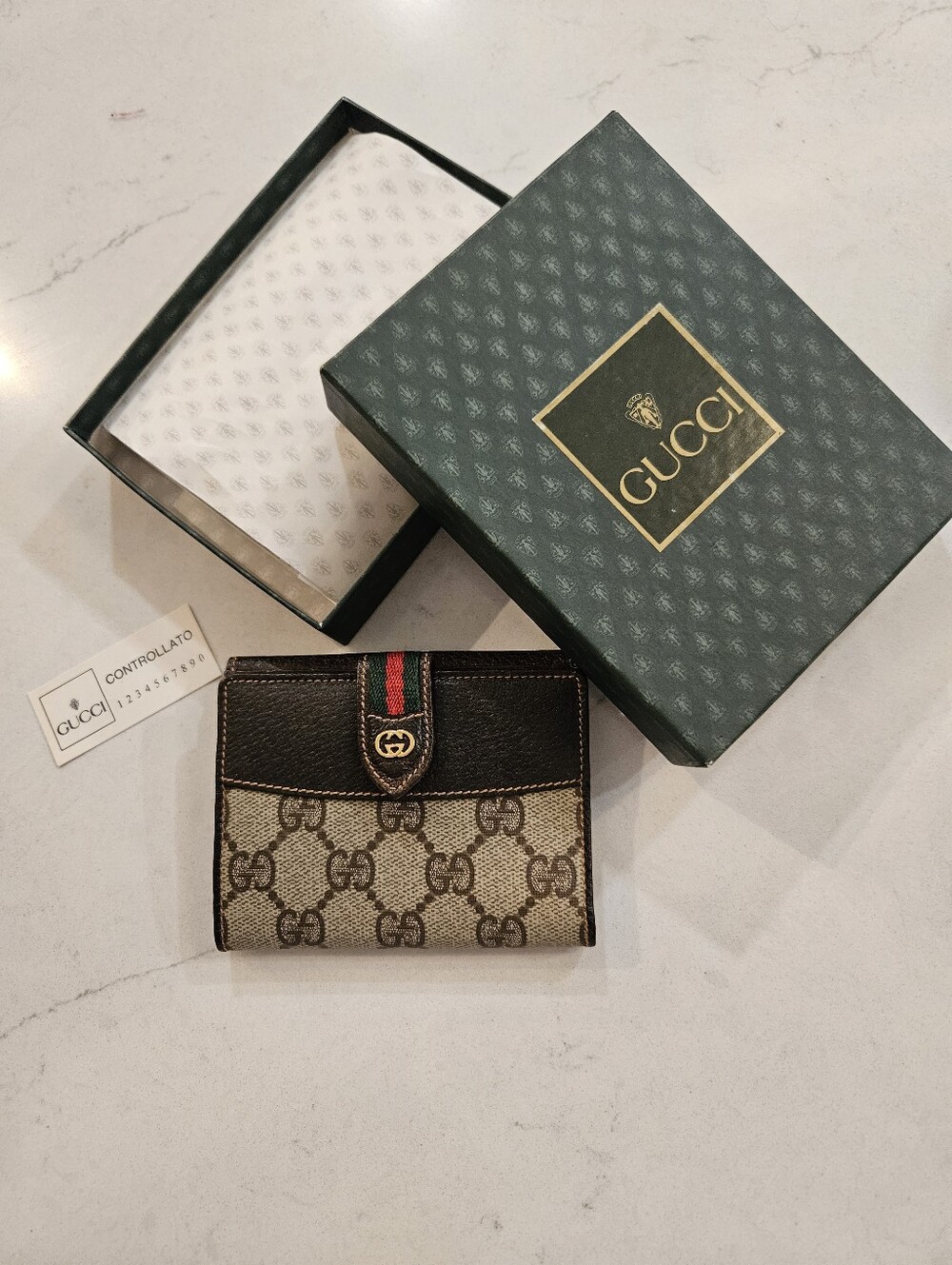 NIB Vintage Gucci GG Supreme Web Stripe Wallet Coin Purse w/ Original Box